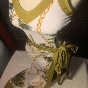 Pack Your Bags | Tropical Chain Link One Piece Bikini | Tropical Print Wrap| M